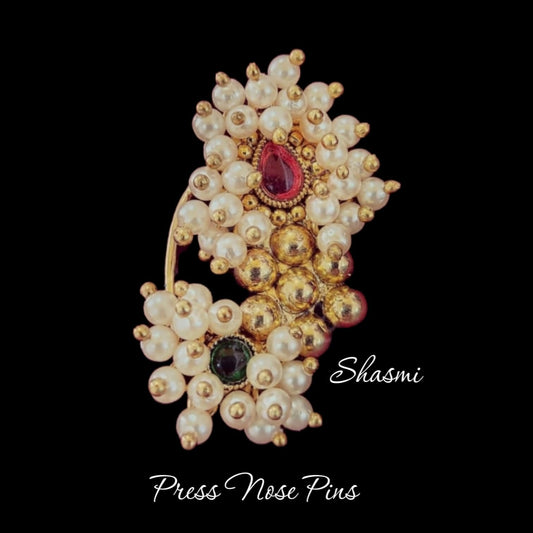Golden Flower With Pearls Press/ Non-Pierced Nose Pins