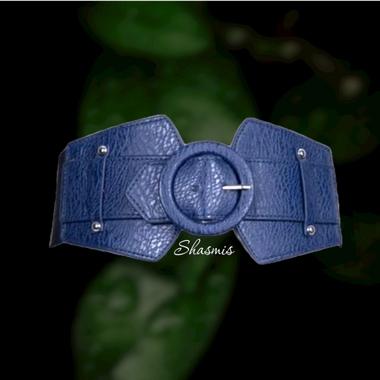 Blue Wide Leather Belt