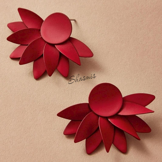 Red Matt Finish Flower Earrings