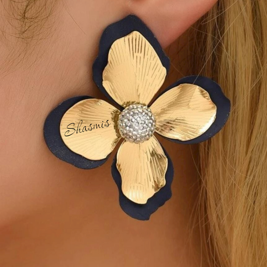 Black and Golden Flower Earrings