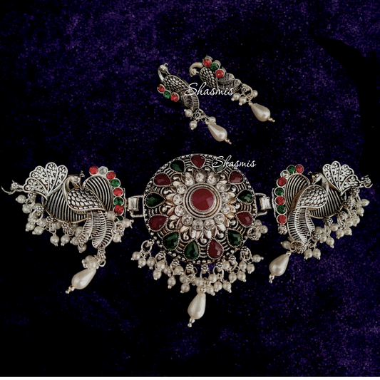 Peacock Oxidised silver choker Necklace