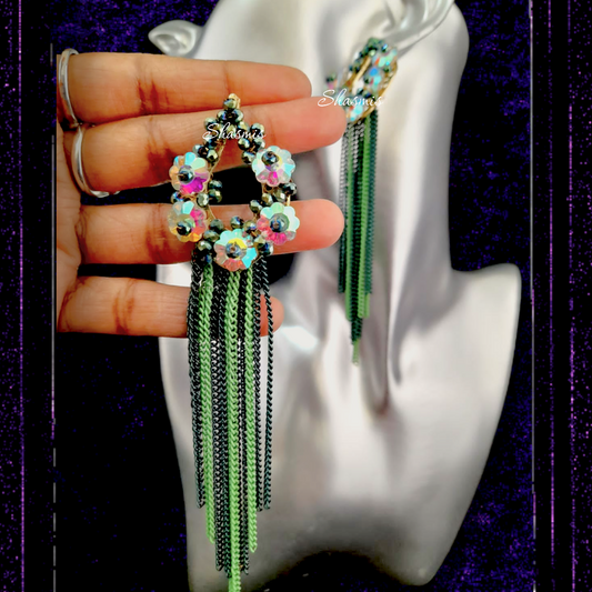 Green And Black Korean Hanging Earrings