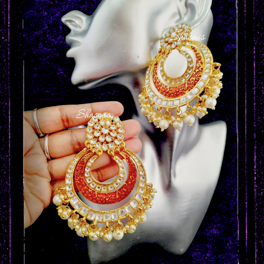 Red Layer Meenakari Earrings