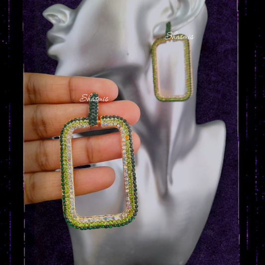 Green Rectangle Drop Earrings