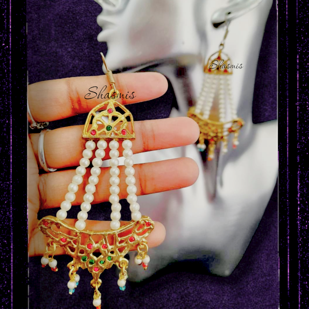 Pearl with Golden Drop Earrings