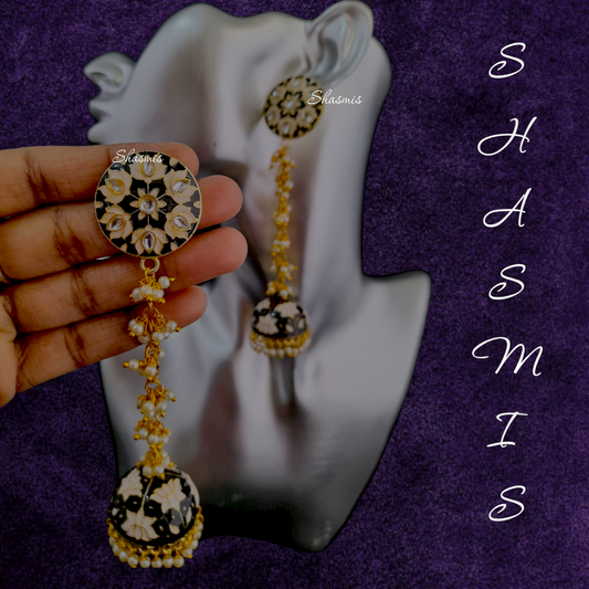Black And White Long Drop Earrings