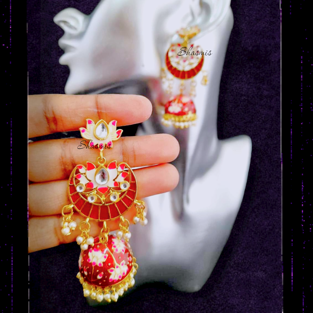 Red Lotus Drop Jhumka Earrings