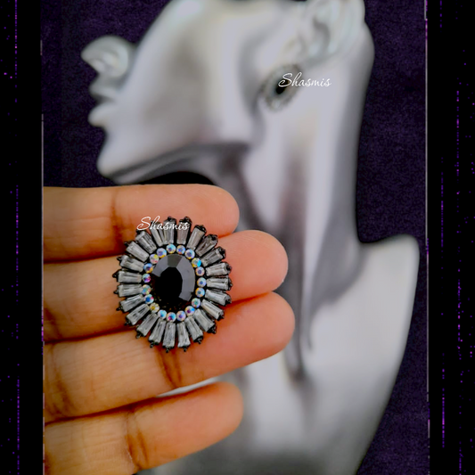 Black Stone On Centre Studs Earrings