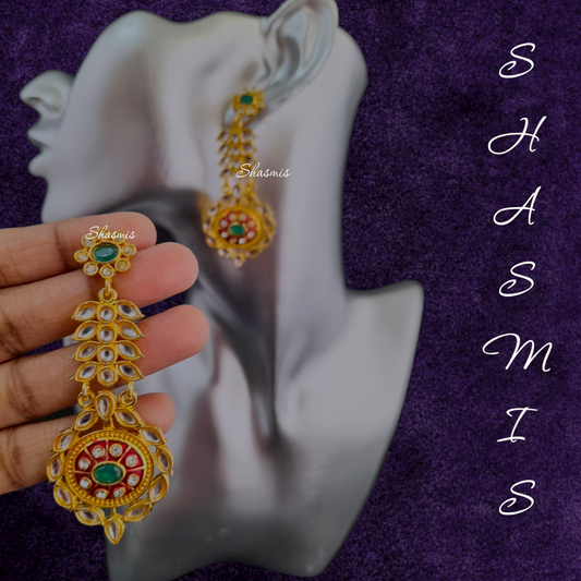 Green Stone Red Drop Earrings