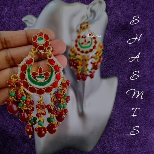 Red Shade Pearl Drop Jhumka Earrings