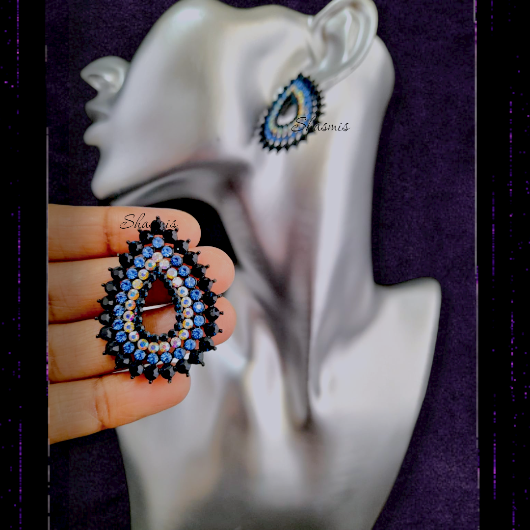 Blue Shade Drop Stud Earrings