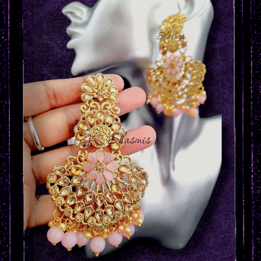 Kundan pink Jhumka Earrings