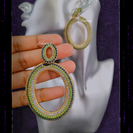 Green Shade Oval Drop Earrings