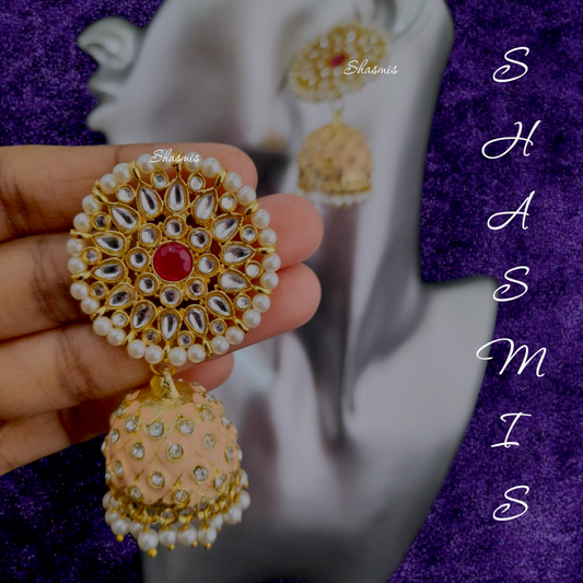 Orange Meenakari Jhumka Earrings