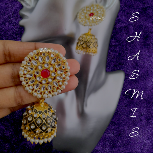 Black Meenakari Jhumka Earrings