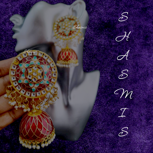 Red And Green Jhumka Earrings