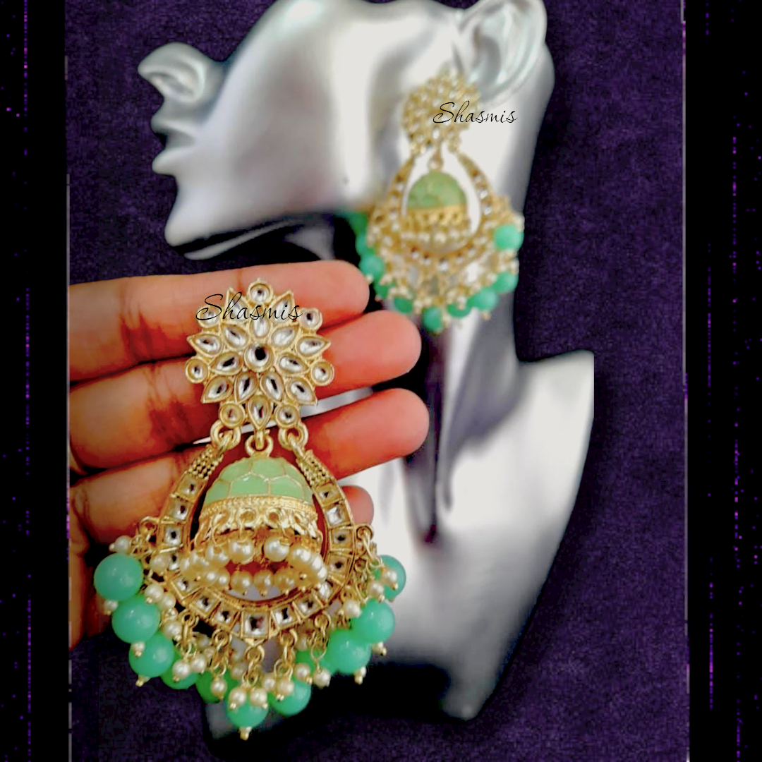 Pachi Kundan Mint Jhumki Earrings With Ear Chain,kundan Jhumki, Kundan  Earrings,golden Polish Jhumki,bridal Earrings,engagement Earrings, - Etsy