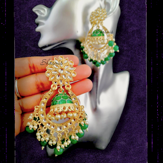 Green colour Jhumka Earrings