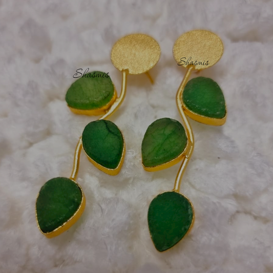 Green Druzy Leaf Design Stone Earrings