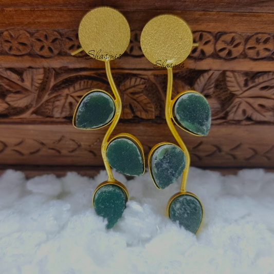 Basil Druzy Leaf Design Stone Earrings