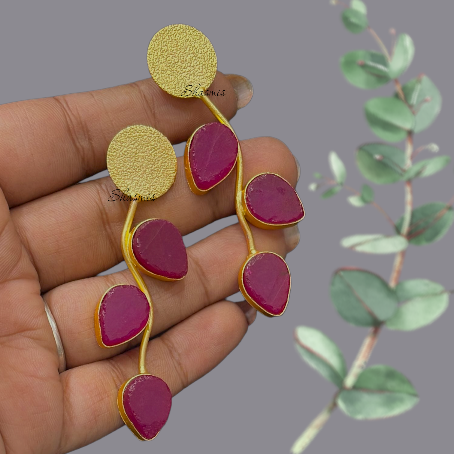 Magenta Druzy Leaf Design Stone 