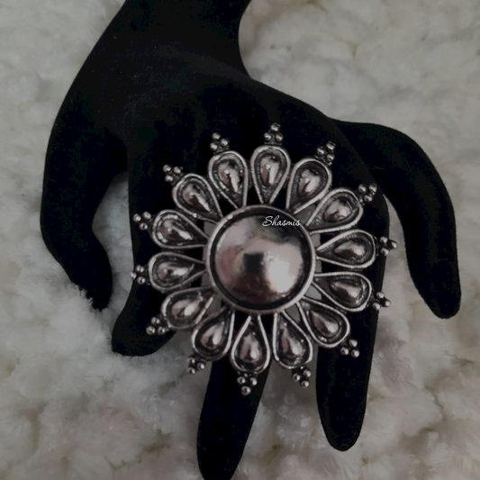 Wide Oxidised Silver Ring