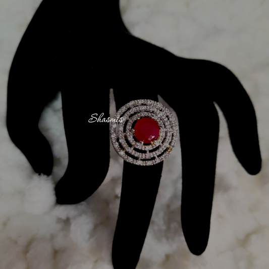 Ruby Stone American Diamond Ring