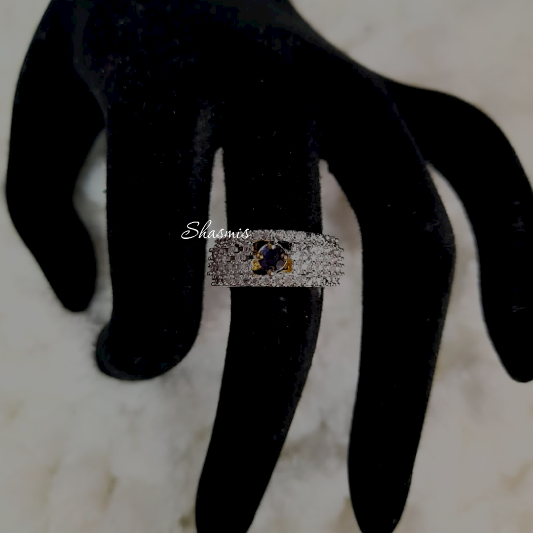 Black Stone in Centre American Diamond Ring