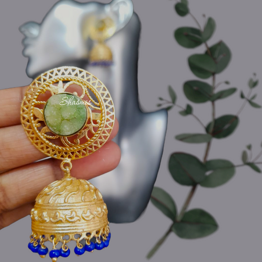 Green Druzy Jhumka Earrings