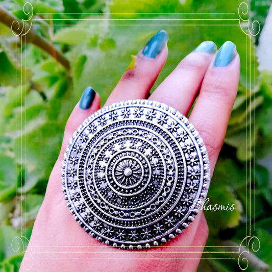 Big Round Oxidised Design Ring