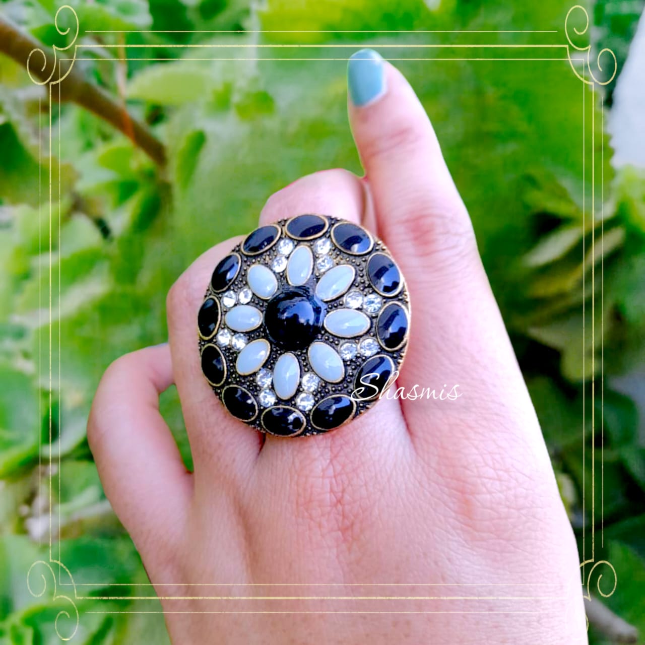 Black Grey Meena Kari Ring