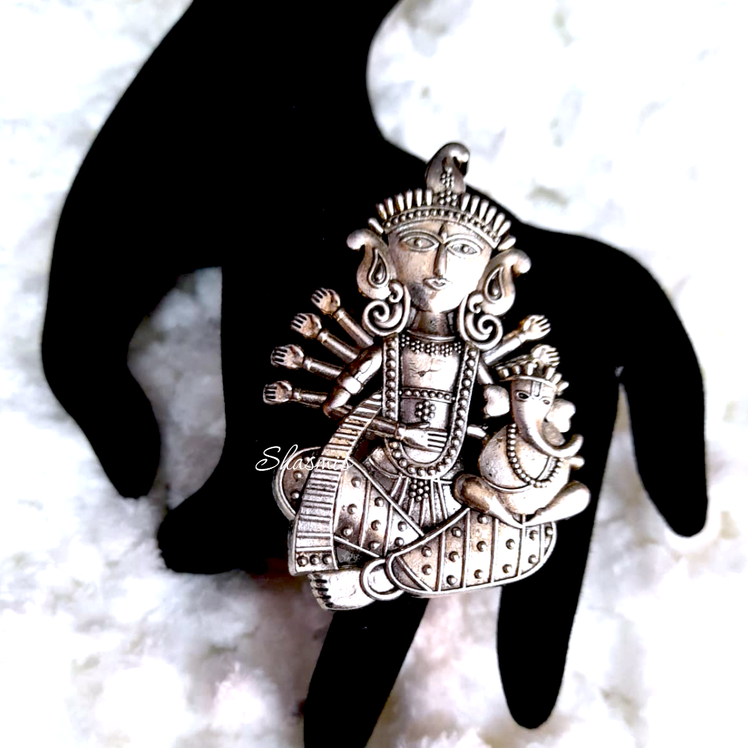 Parvati Ganesha Oxidised Silver Rings