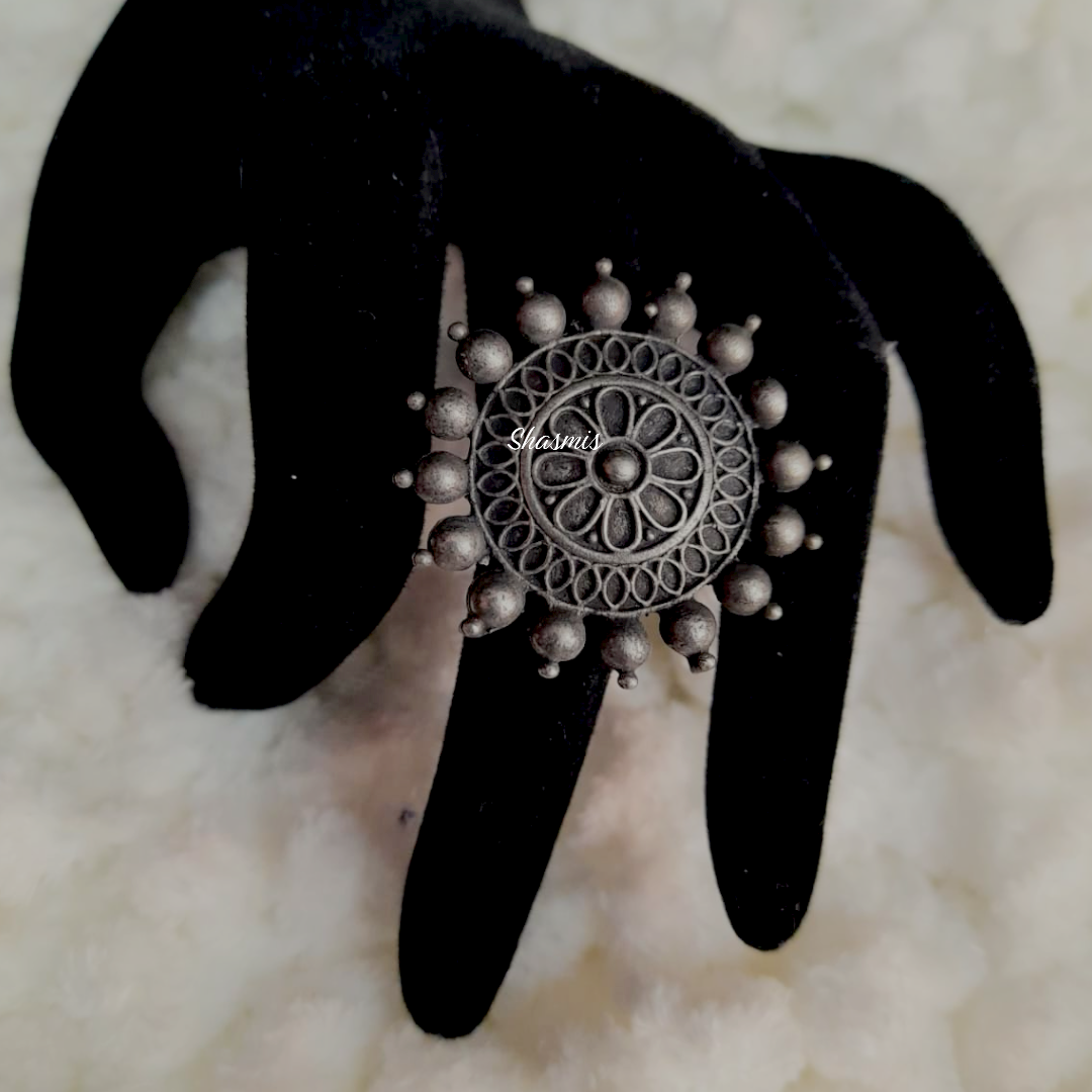 Flower Silver Look Alike Oxidised Silver Ring 