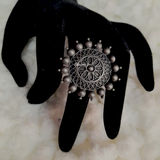 Flower Silver Look Alike Oxidised Silver Ring 