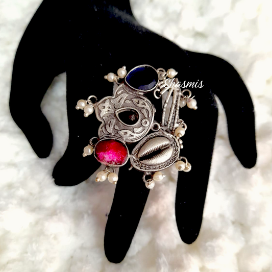 Silver Shell Stone Ring