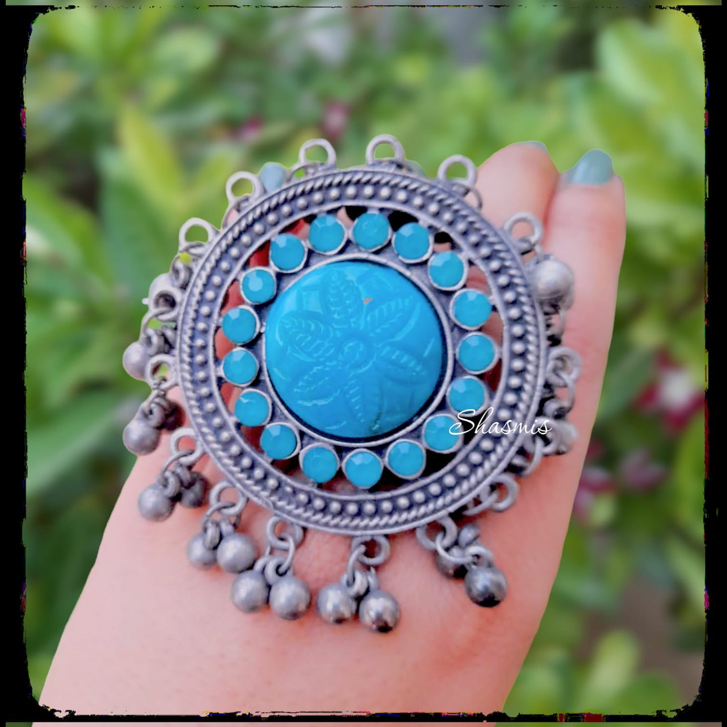 Afghani Ghungroo Silver Oxidised Ring