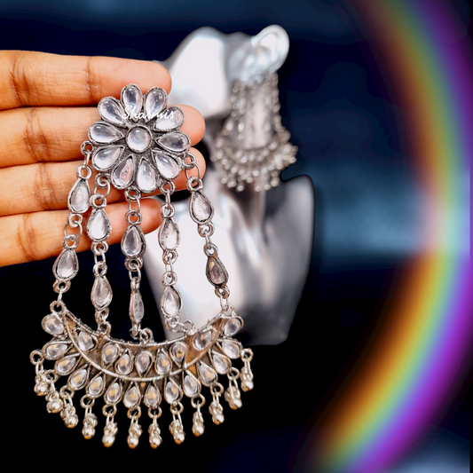 Clear Diamond Silver Earrings