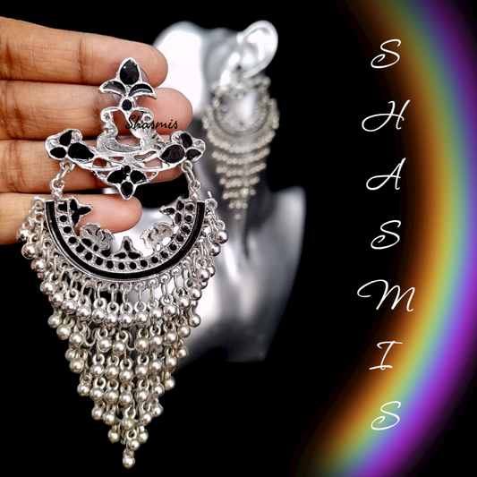 Black Color Long Drop Jhumka Earrings