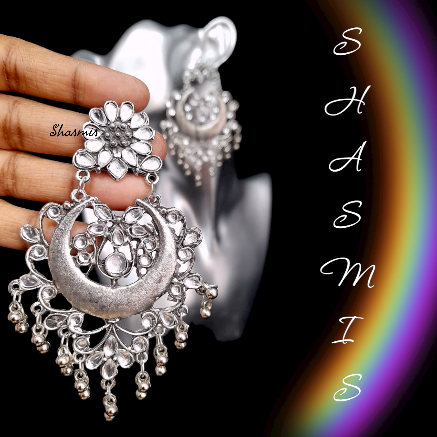 Chandbali Silver Drop Earrings