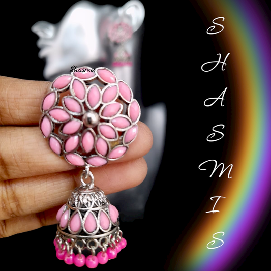 Pink Colour Traditional Jhumkas