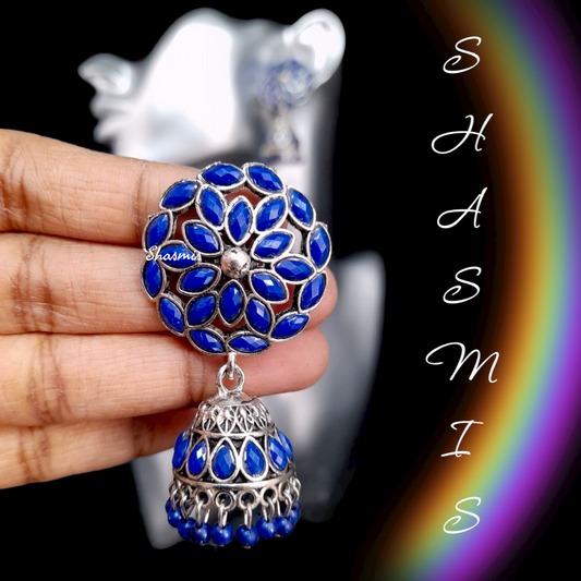 Blue Colour Flower Traditional Jhumka