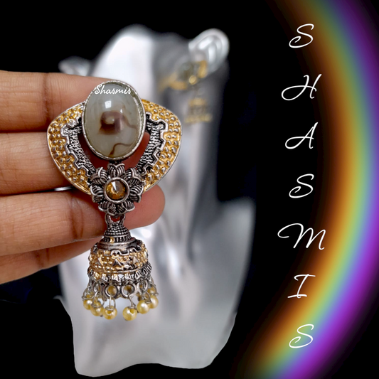 Gold and Siler Plated Jhumka With Pearl Drop 