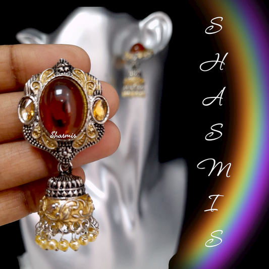 Brown Stone With Silver and Gold Earrings