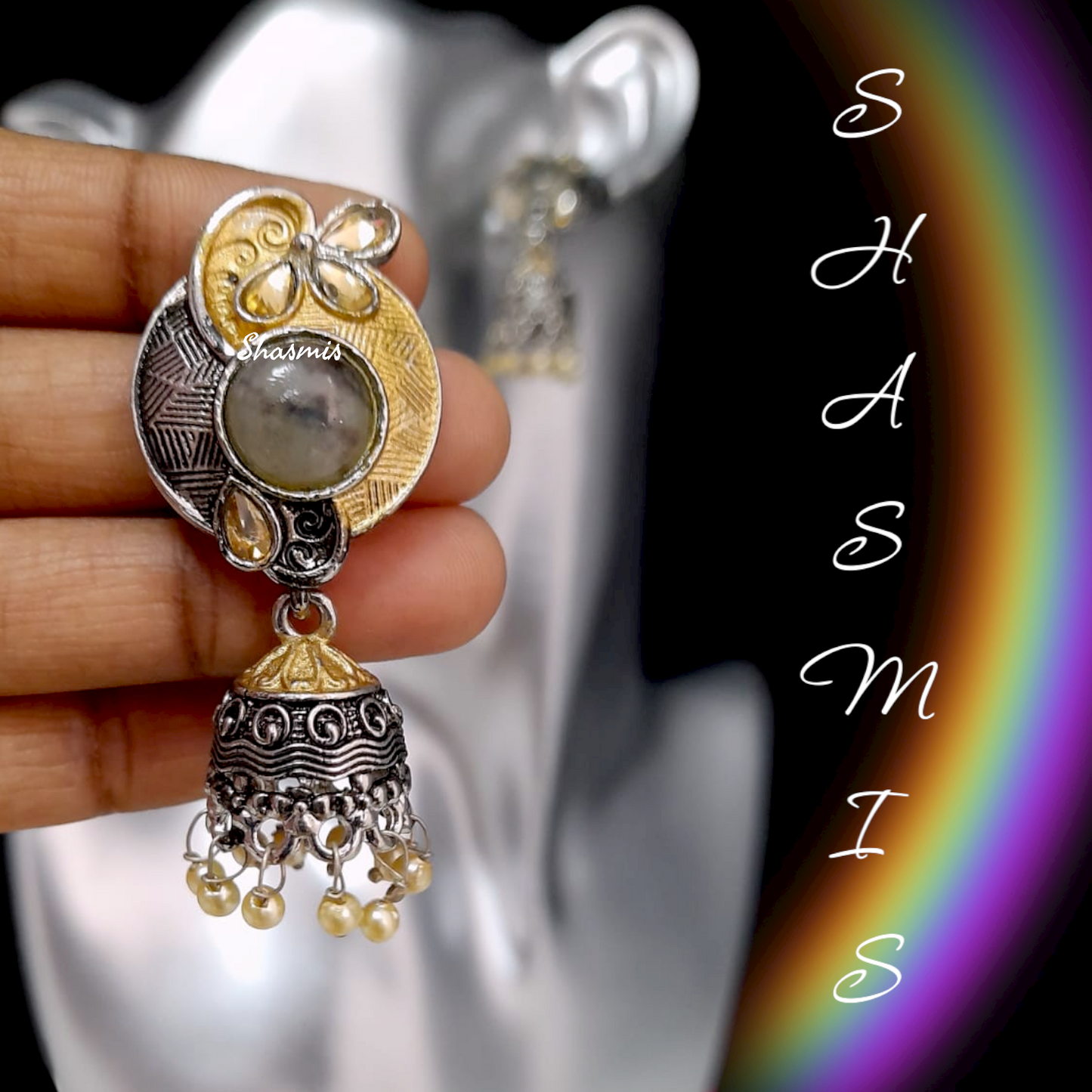 Pearl Stone Design Jhumka Earrings