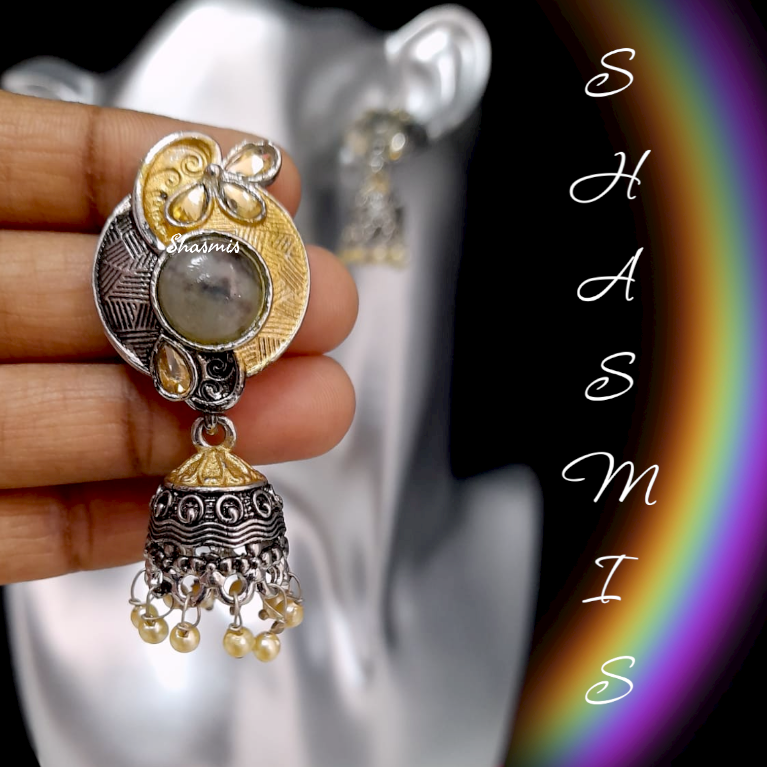 Pearl Stone Design Jhumka Earrings