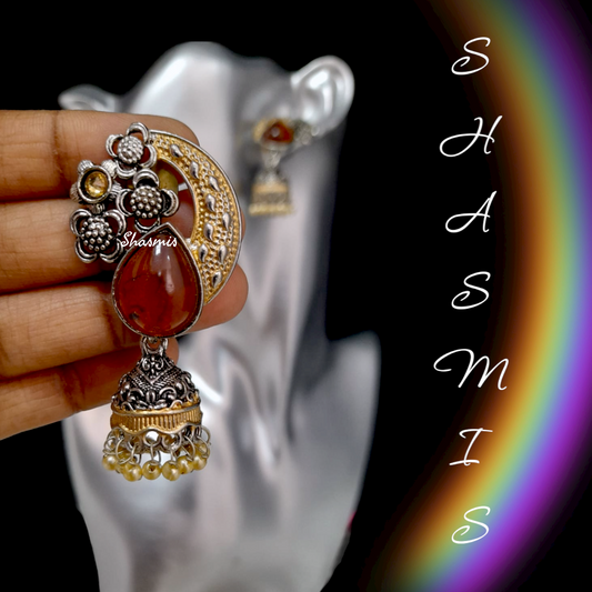 Brown Stone with Flower Earrings