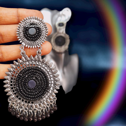 Black Beads Oxidised Earrings