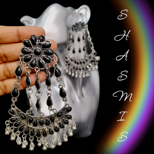 Black Drop Silver Oxidised Earrings