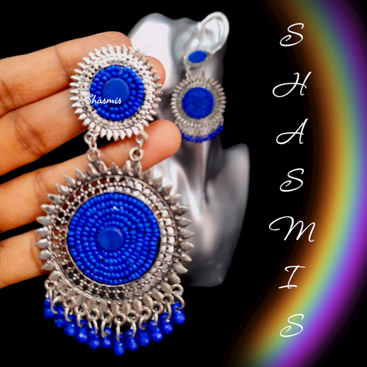Blue Silver Jhumka Earrings