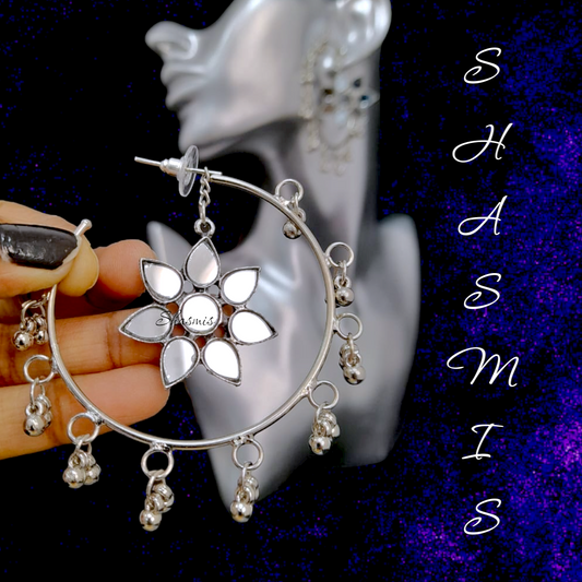 Flower Mirror Hoop Earrings